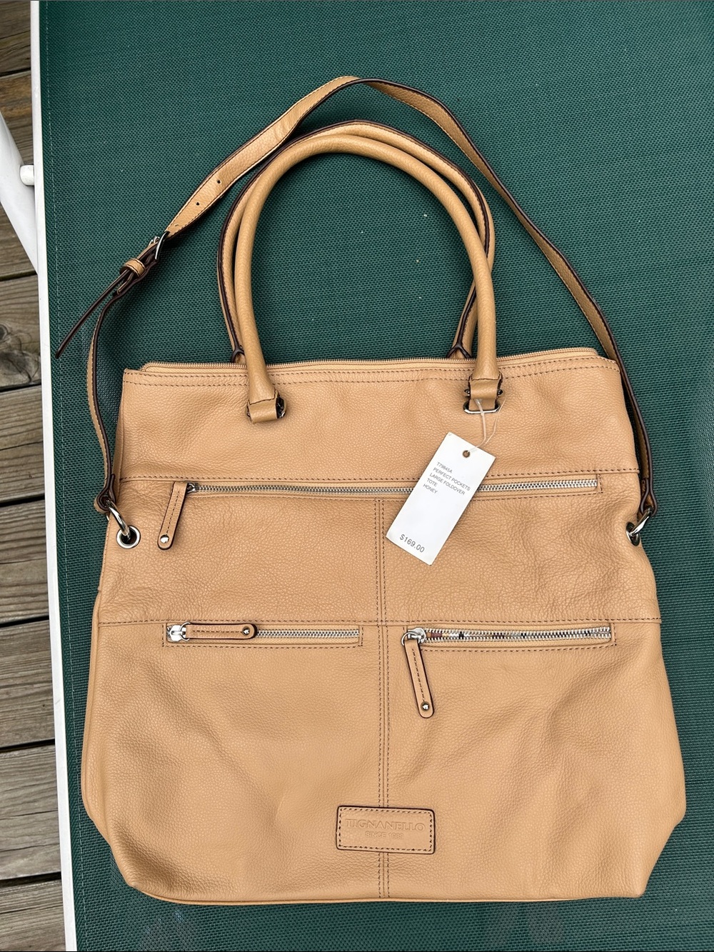Tignanello Caramel Leather Tote with Shoulder Strap